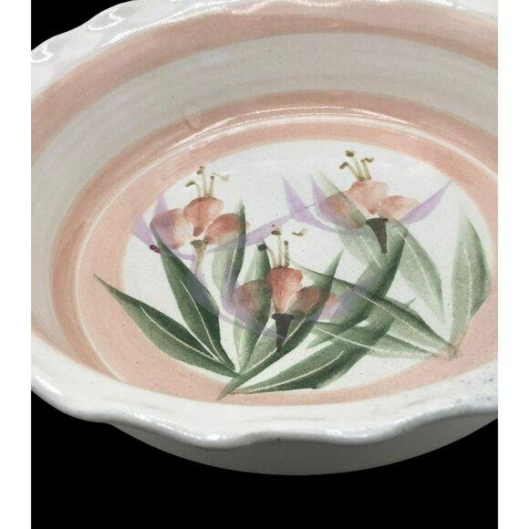 Hami Pottery Hand-Painted Floral Pie Plate/Serving Bowl 9.5 In Ironstone Scallop - Picture 3 of 11